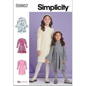 Simplicity Children's and Girls' Knit Dresses Sewing Pattern Packet, Sizes 7-8-10-12-14, Multicolor