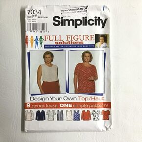 Simplicity 7034 - Full Figure Solutions - Tops with 9 variations Sewing Patterns - Size FF (18W-24W)
