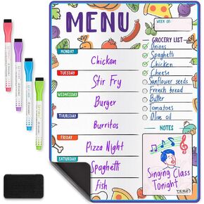 Magnetic Dry Erase Menu Board for Fridge (Flowers, 16x12) - Weekly Meal Planner Whiteboard w/ 4 Magnetic Markers & Eraser - Chalkboard Organizer for Dinner Menus & Grocery Lists by Yes4Quality