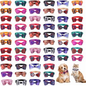 60 Pcs Dog Bows Dog Bow Ties for Small Dogs Assorted Pattern Dog Bowtie Dog Collar Bows Cat Bowtie Collar Dog Bowknot for Small Medium Puppy Pet Photography Festival Grooming Party