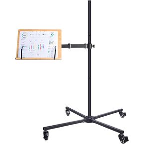 Wishacc Rolling Bamboo Book Stand مع ارتفاع قابل للتعديل للقراءة المجانية للأيدي ، رولينج رولينج للروايات وكتب الطبخ وأجهزة الكمبيوتر المحمولة والأجهزة اللوحية والهواتف المحمولة والمزيد ، أسطح الخيزران ، 4 عجلات ، أسود