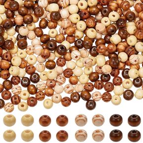 GORGECRAFT 400PCS 4 Styles Natural Round Wooden Spacer Beads 8MM Brown Black Unfinished Natural Wood Hair Beads Bulk 3MM Hole Wooden Loose Ball Bead for Christmas Macrame Bracelets Earring Jewellery