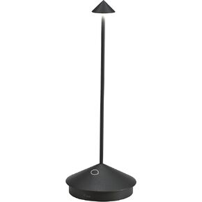 Zafferano Pina Pro Cordless LED Table Lamp (Black) Powder-Coated Aluminum, Touch Dimmable, Indoor Outdoor, Contact Charging Base, USA Plug, 11.4" 29cm