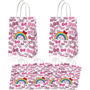 Leifyson 20pcs Pink Paper Gift Bags with Bows | Birthday Party, Wedding, Baby Shower & Holiday Favor Decorations | Eco-Friendly Stationery Supplies