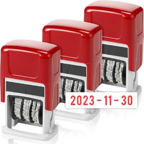 Nezyo 3 Pcs Self-Inking Office Stamp Day Month Year with Date Small Red Rectangular Business Stamps for Work Bookkeeping Business Ordering Accounting(Received and Date)
