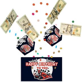 shupai Birthday Surprise Gift Box Explosion for Money, Go Kart Birthday Party Cash Gift Folding Bounces Exploding Money Boxes with Confetti, DIY Set Surprise Birthday Gift Box for Women Men