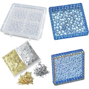 Yayatty Silicone Resin Molds, Jewelry Casting Silicone Molds Square Diamond Pattern Storage Resin Tray Molds with Gold Foil Flakes for Tray Making, Home Decoration