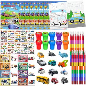 72Pcs Transportation Party Coloring Book with Crayons Bulk，Vehicle Car Party Favors Goodie Bags Fillers,Hot Wheels Birthday Party Supplies Face Stickers Tattoo Prizes Gift for Wheels Car Party