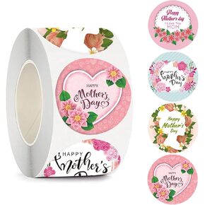500pcs Happy Mother's Day Gift Tag Sticker Roll Mother's Day Envelope Seals Stickers Flower Heart Mom Design Cards Envelopes Seals Cookies Box and Gifts Wrapping Decoration