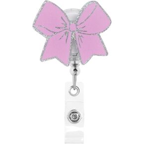 White Bow Badge Reel, Retractable Nurse Badge Holder Bling, Cute ID Card Badge Clip Accessories for Medical Nursing Worker Student Teacher Office