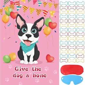 Hooqict Pin The Bone on The Dog Party Game for Kids Birthday Party Games Dog Themed Birthday Supplies Puppy Party Favors for Boys Girls, Large Pin The Tail Poster with 48 Bone Stickers