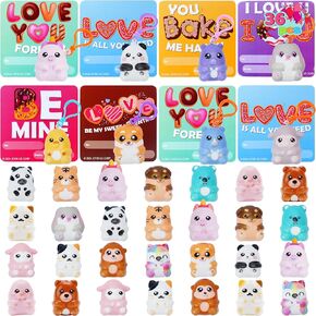 JOYIN 36 pcs Valentine Cute Animal Squishy Toys Keychains with Valentine’s Greeting Cards, Stress Relief Animal Slow-rising Squeeze Foam Animal for Classroom Exchange Prizes, Party Favors Gifts