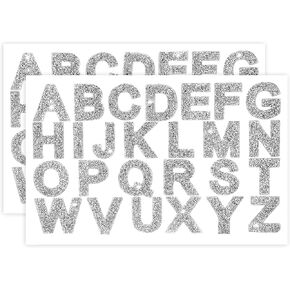 52 Pieces Glitter Resin Rhinestone Letter Stickers Self-Adhesive 2.2 Inch ABC Stickers for DIY Clothes Bags Hats(White)