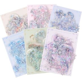Heliltd 120Pcs Holographic Jellyfish Deco Stickers - Glitter Ocean Life Transparent Stickers for Junk Journal & Water Bottle
