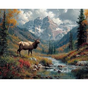 ZUVRDIAI Paint by Number for Adults, Grand Elk in Valley, Adult Crafts Paint by Numbers, DIY Handmade Gifts 16x20 inch