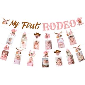 Cheereveal My First Rodeo Photo Banner Bunting Garlands for Girls - Wild West Theme 1st Birthday Party Decorations, Western Cowgirl Birthday Supplies Newborn to 12 Month