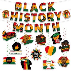Black History Month Banner Hanging Swirls Decorations - African American BHM Party Supplies, Commemorative Festival Banner, Classroom Home Celebration Decor