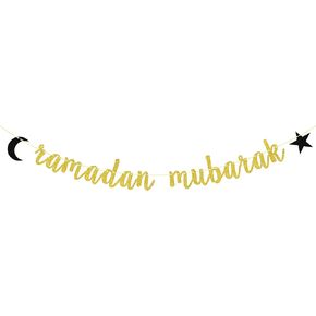 Ramadan Mubarak Banner Eid Mubarak Banner Gold GlitterEid Mubarak Decorations | Eid Mubarak Party Decorations Supplies Eid Mubarak Party Decorations（Coffee Gold and Black）…