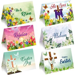 Easter Cards with Envelopes 24 Sets Cross Religious He is Risen Cards with Inspiring Bible Messages for Christians Catholics Party Favors