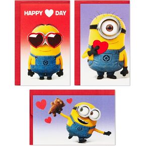 Hallmark Minions Mini Valentines Day Cards and Stickers for Kids School (18 Classroom Valentines with Envelopes)