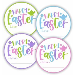 Happy Easter Stickers(40Pcs), 2 Inches Big Stickers for Kids and Adults, Bunny Ears Self-Adhesive Round Label for Goodie Bags, Gift Box, Cards, Party Supplies for Easter Decoration-A05