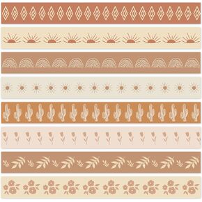 Whaline 82Ft Modern Boho Bulletin Board Borders Tulip Cactus Sun Rainbow Trim Border Boho Bulletin Board Stickers for School Classroom Office Decor