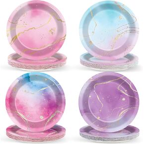 48PCS Tie Dye Party Paper Plates 7inch Pink and Purple Birthday Party Plates Tie Dye Party Decorations Mermaid Unicorn Party Tableware Kit for Baby Shower Birthday Wedding Party Supplies