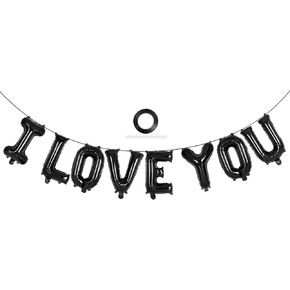16 Inch Black I Love You Letter Balloons,18 Inch Heart Balloons Valentines Day Balloons, Love Foil Balloons Banner for Wedding Engagement Galentines Day Bridal Shower Decor (Black-I LOVE YOU)