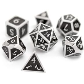 Metal DND Dice Set Black/Silver Polyhedral Dice with Polished Tin Carrying Case for Table Top Games D&D Dungeons and Dragons Role Playing Games