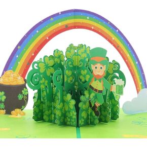 Pop Up St. Patrick's Day Card Green Shamrock 3D Greeting Card Irish Lucky Gift Card with Envelope 5" x 7" Signature Paper Wonder Card Handmade Unique Design Clover Pop Out Card for Family & Friends…