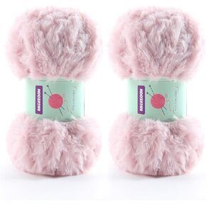 2 Skeins Soft Chunky Fluffy Yarn - Fuzzy Faux Fur Yarn for Crocheting - Eyelash Furry Yarn for Knitting Blankets, Scarves and Sweaters, 3.5 Oz/75 Yards Per Roll (Light Pink)