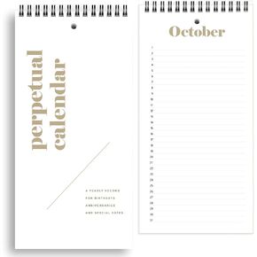 Perpetual Calendar, 5"x10" Perpetual Desk Calendar for Reminding Anniversaries, Important Dates, Festivals, Birthday, Wall Hanging Calendar Book (Gold,12 Sheets)