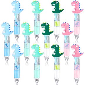 Chinco 12 Pieces 4-in-1 Multicolor Ballpoint Pen Dinosaur Flamingos Chicken Retractable Ballpoint Pen Mini Party Favor Pens for Kids Classroom Prizes Birthday Gifts(Dinosaur Style)