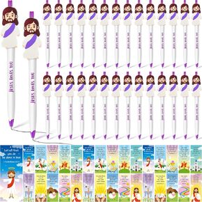 60 Pcs Christian Jesus Pens Bulk Religious Gift Set Jesus Loves You Ballpoint Pen with Bible Verse Bookmarks for Sunday School Church Youth Group Gifts for Easter Christian