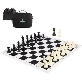 Chess Set 20" Portable Chess & Checkers Set, Foldable Silicone Chess Game with Plastic Weighted Chess Pieces & Storage Bag, 2 in 1 Travel Board Games for Kids and Adults