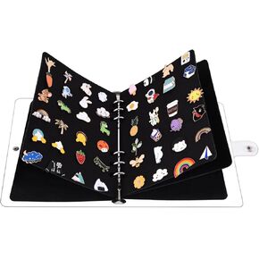 5 Pages A5 Enamel Pin Display Book, Pins Collection Storage Organizer Book,Clear PVC Cover, Portable Travel Pin Display Book For Brooch Collectors.Black