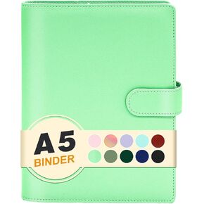 A5 Budget Binder,Mini Photocard Binder for A5 Filler Paper, Loose Leaf Personal Planner Binder with Magnetic Buckle Closure(Light Green)