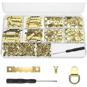 251 Pcs Picture Hangers Kit with Small Sawtooth Picture Hangers and D Ring Picture Hanger,Include Screws(Sawtooth& D Ring-Gold)