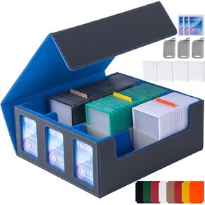 Card Storage Box for Trading Cards 1800+,Leather Magnetic Closure Commander Deck Case Plus 200 Penny Sleeves for Collecting MTG TCG Magic Game Sports Cards...