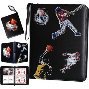 Large Capacity Sports Card Binder with Zipper, 9 Pocket, Fits 900 Cards, Waterproof, Durable PU Leather Exterior