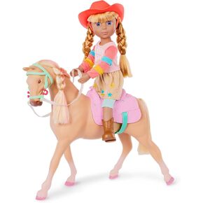 Glitter Girls – 14-inch Doll and Toy Horse – Blue Eyes & Blond Hair – Tan Coat with Pink & Blond Mane – Removable Doll Clothes & Saddle – Toys for Kids 3 Years+ – Floe & Jumper