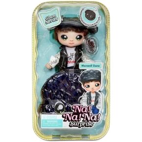 Na Na Na Surprise Glam Series Maxwell Dane Fashion Doll and Metallic Puppy Purse, Brunette Hair, Cute Dog Ear Hat Outfit & Accessories, 2-in-1 Gift for Kids, Toy for Girls and Boys Ages 5 6 7 8+ Years