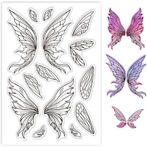 GLOBLELAND Butterfly Wings Silicone Clear Stamps Elf Wings Transparent Stamp Seals for Card Making DIY Scrapbooking Journaling Decoration 11x16cm/4.3x6.3in