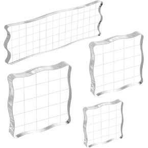 4PCS Acrylic Stamp Blocks, Clear Stamping Blocks with Grid Lines for Crafting Card Making, Scrapbooking, Journaling