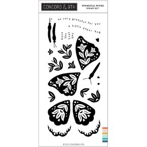 Concord & 9th Whimsical Wings Stamp Set - 18 Clear Stamps Set on 4"x8" Sheet of Butterfly and Flowers for Birthdays, Graduation, Thank You Card, Mother's Day and DIY Papercrafting.