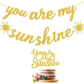 Sunshine 1st Birthday Party Supplies Banner Gold Glitter You are My Sunshine Banner Sunshine One Cake Topper for Sun Smile Face/Sunder in Kuwait