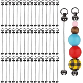 50pcs Blank Beadable Keychain Bars, Metal DIY Bead Keychain Bar Charms Eady Detachable Key Chain Making Accessories for Craft Project Pendant