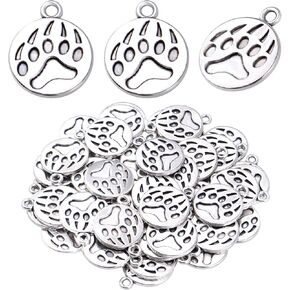 50pcs Antique Silver Paw Print Charms Alloy Dog Cat Bear Footprint Pendants Animal Paw Charms Jewelry Making Accessories for DIY Earrings Necklace Bracelet and Crafting