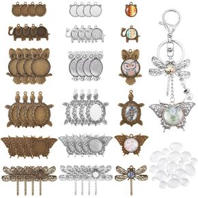 PH PandaHall 48pcs Animal Photo Charms, 6 Styles Blank Bezel Owl Pendant Trays Turtle Cabochon Blanks Elephant Butterfly Dragonfly Pendant Trays Cabochon Bezel Settings for DIY Wedding Jewelry Making