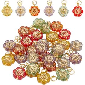 120Pcs Acrylic Flower Dangle Charms 6 Colors Plum Blossom Charms Mix Color Floral Pendant with Jump Rings Large Hole Charm for DIY Bracelets Earring Necklace Jewelry Making